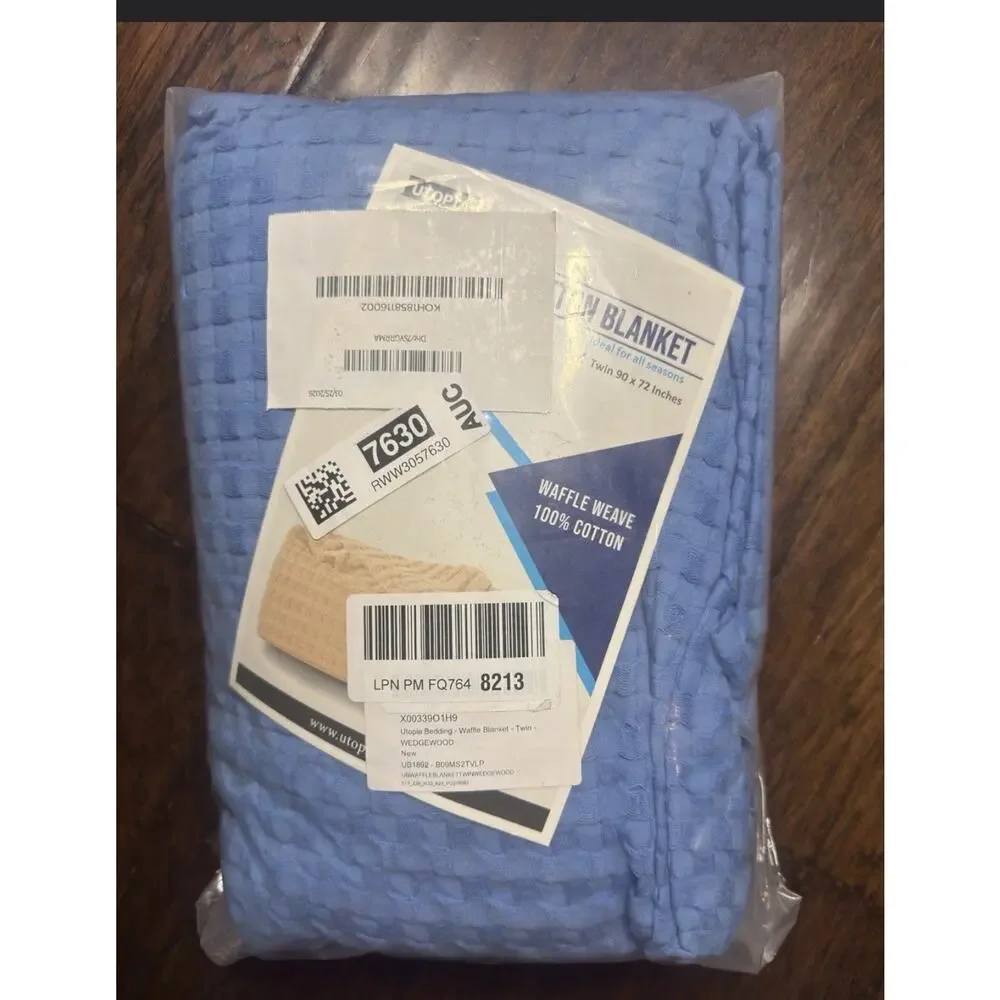 Utopia Bedding Twin Size 100% Cotton Waffle Weave Blanket Blue 90x72 NWOT